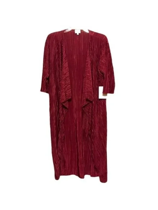 LuLaRroe Shirley Kimono Burgundy Crinkle Accordion Pleat Cardigan Small