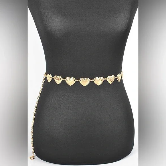 Gold or Silver Heart Metal Chain Statement Belt