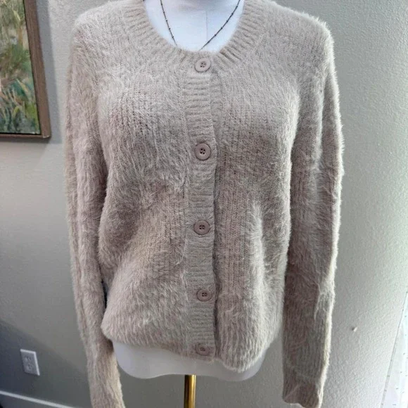 Dear John Beige‎ Fuzzy Button-Up Cardigan – Size S