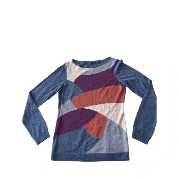 Limited Abstract Colorblock Merino Wool Blend Sweater Womens Medium Geometric