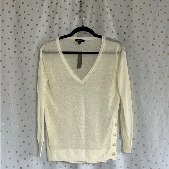 J. Crew Cream V-Neck Sweater with Button Detail Size XXS