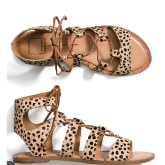 Anthropologie DOLCE VITA Jasmyn Leopard Print‎ Gladiator Sandals Lace Up Size 9
