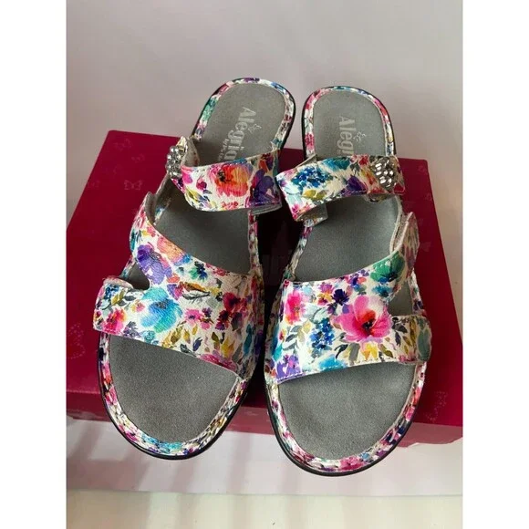 Alegria Loti Womens Sandal Blooms Floral Size 41 Wedge Open Toe Leather - LOT139