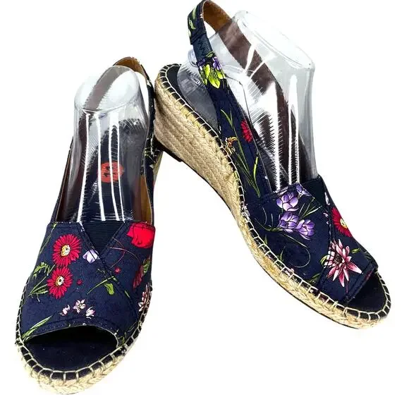 Clarks Artisan Petrina Rhea Navy Floral Canvas Wedge Sandal 11 New