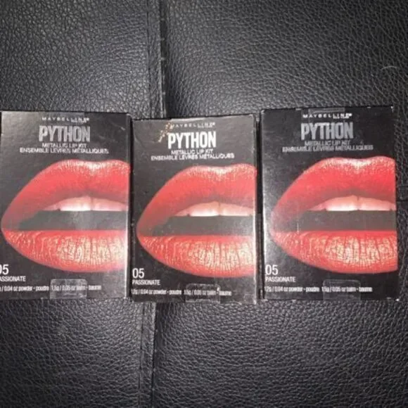 Maybelline Lip Studio Python Metallic Lip Kit, #05 Passionate, Lot Of 3