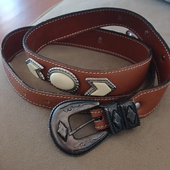Landrex Vintage Belt brown Western Leather Made In France Y2k country Festival