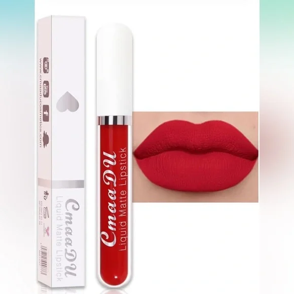 CmaaDu (14) Bright Sexy Red Liquid Matte Lipstick. 24 Hour Lips. #14