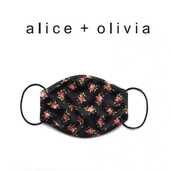 Alice + Olivia Black Jersey Floral Face Mask NEW In Package - Black