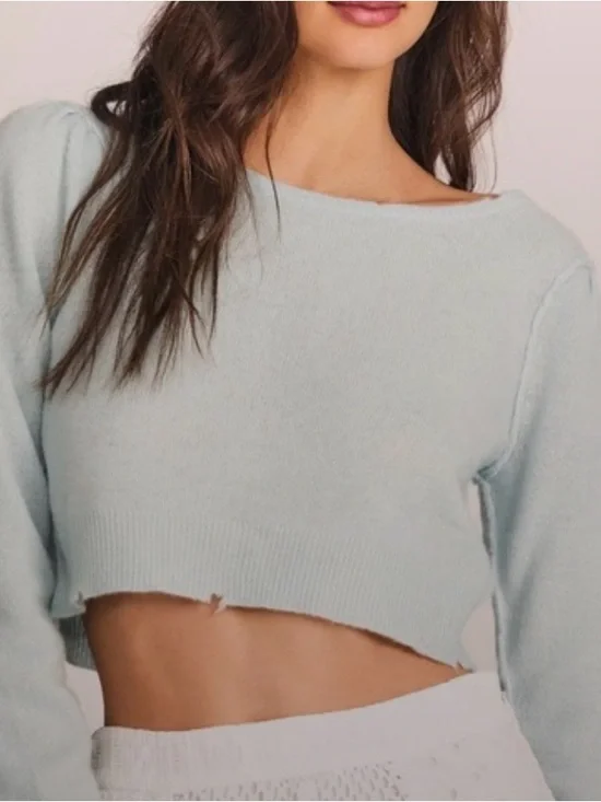 LoveShackFancy Lune Crop Wool Cashmere Pullover Turquoise Seas XS women sexy