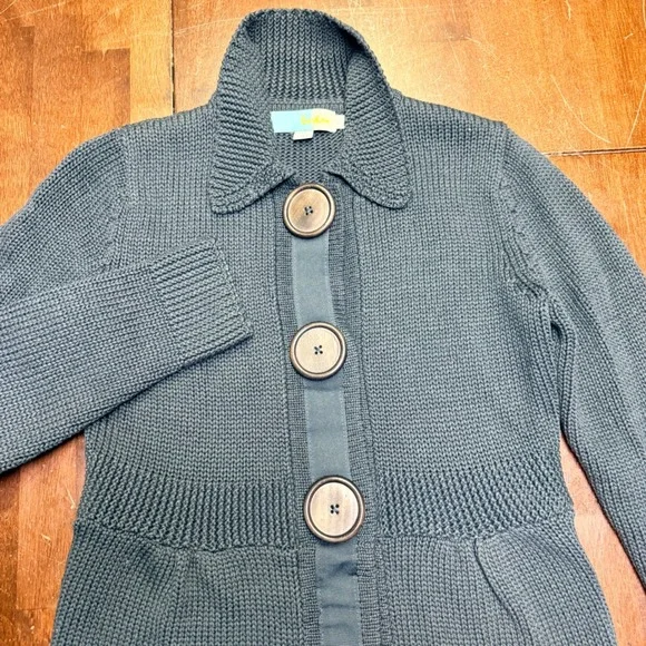 Boden Long Cardigan Sweater Womens‎ Size 2 Gray Cotton Knit Big Buttons WR572
