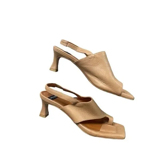 Angel Alarcon Womens Brown Classic Leather Slingback Heels Sandals Size 8
