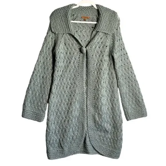 Two‎ Sisters Sz S Mohair Long Cable Cardigan Sweater Single Button Lagenlook