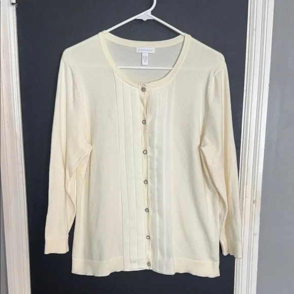 Charter Club Dressy Embellished Ivory Button Front Cardigan Size: L