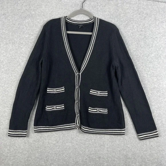Talbots Black Button Front Cardigan Sweater Womens Petite LP Classic Preppy
