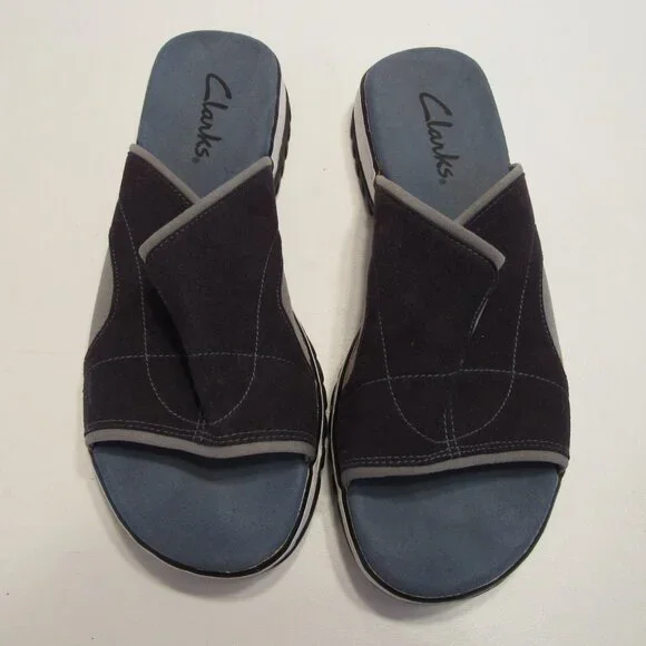 Clarks Navy Blue Slip On Sueded Canvas Sandals Size 8M
