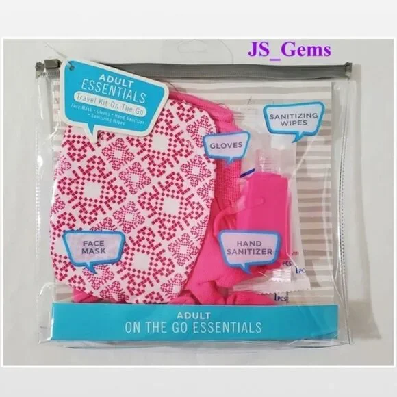 New ABG Accessories Mask Gloves Wipes Adult Travel Kit Grey White 8 Piece NWT
