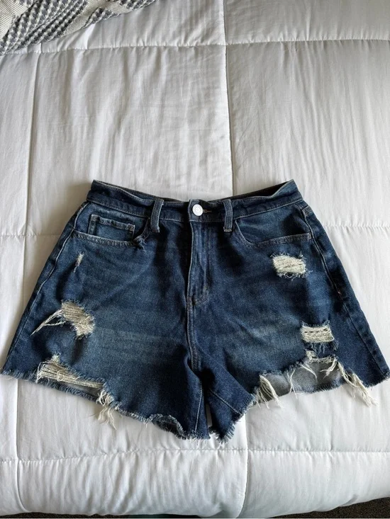 Distressed High-Waist Denim Shorts