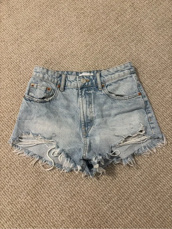 Light Blue Distressed Denim Shorts