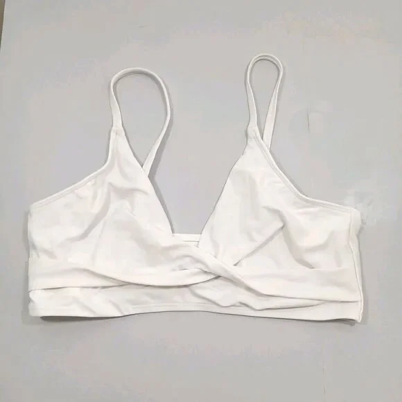 Womens White V Neck Triangle Twisted Front Swimsuit Bikini Top Sz S/M 28