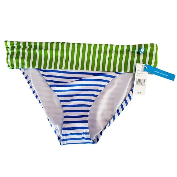 Bleu Rod Beattie Womens Striped Swim Bottoms 14 Green & Blue Foldover Waistband