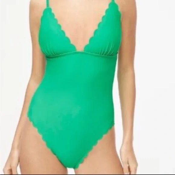 J. Crew Women’s Scalloped Edge‎ One Piece Swimsuit Green Size XL