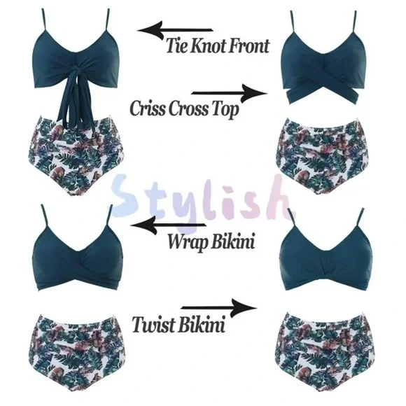 Women Cross Wrap Halter Bikini Set High Waisted Two Piece Swimsuits Size L