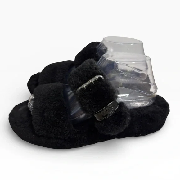 UGG Fuzz Yeah Sheepskin Shearling Slide Sandals Black Women’s Size US 9 EU 40