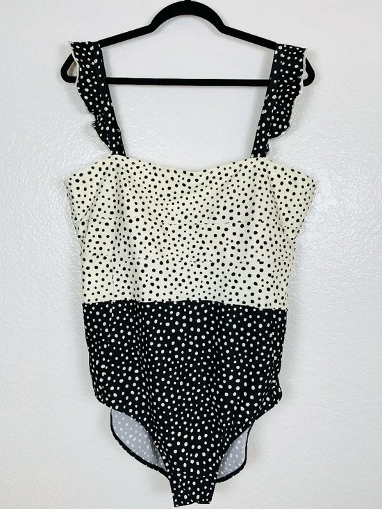 Summersalt The Ruffle Oasis One Piece Swimsuit Size 18 Black White Polka Dot