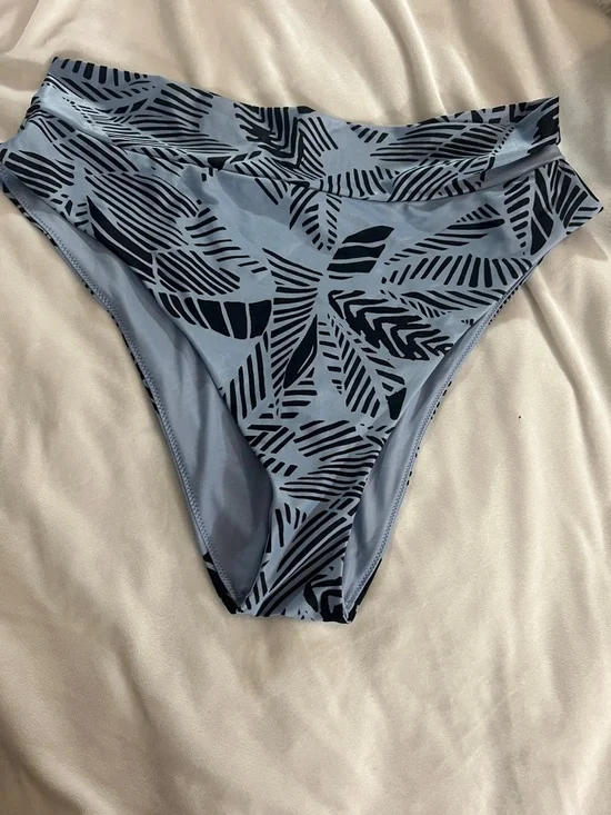 Aerie Light Blue & Black High-Cut Cheeky Tummy control Bikini Bottom XXL vacay