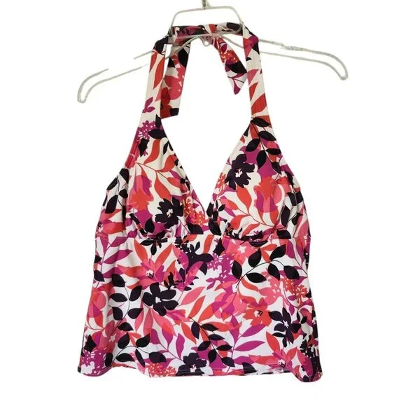 Lands' End Women's Tropical Floral Halter Tankini Top - Size 10‎ Purple Coral
