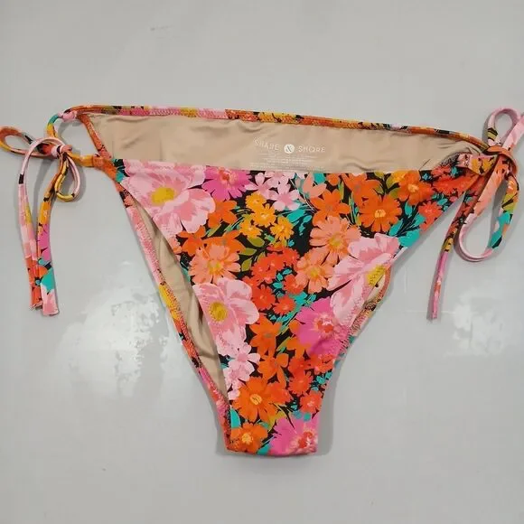 Shade & Shore Floral Print Side Tie Bikini Bottom Large