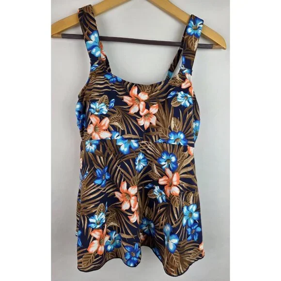 Lands' End Tankini Top Women's Size XS 2-4 Brown Floral Swimsuit Swim Top
