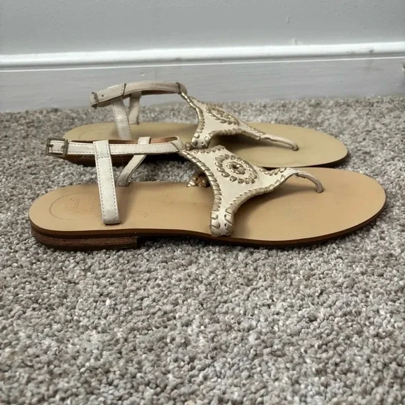 Jack Rogers Maci Sandals Cream Gold Size 8.5 Strapback Flip Flop