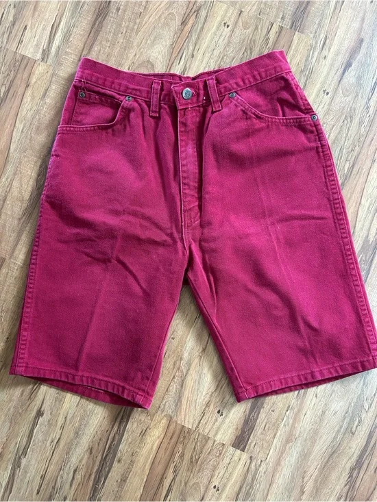 Vintage USA Burgundy Long Baggy Oversized Denim Shorts Women’s Size 31