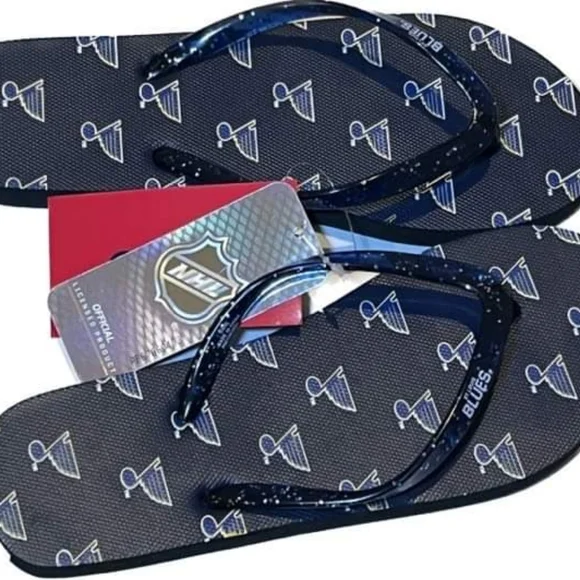 NHL St‎ Louis Blues FOCO Blue Glitter Flip Flops Sandals Womens Small Casual NEW
