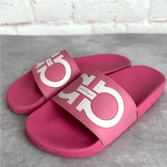 Salvatore Ferragamo Groove Pool Slides Pink 5