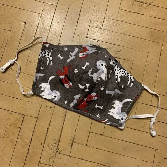 Dog Print Face Mask Brand New Gray Red Black