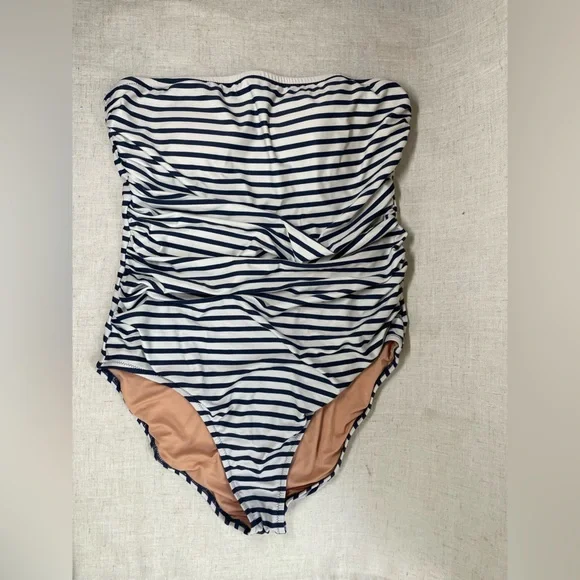 J. Crew Bandeau Navy and White Striped Full Coverage Swimsuit