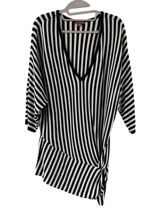 Vince Camuto Striped V-Neck‎ Tie-Hem Top - Black & White Coverup - Size L