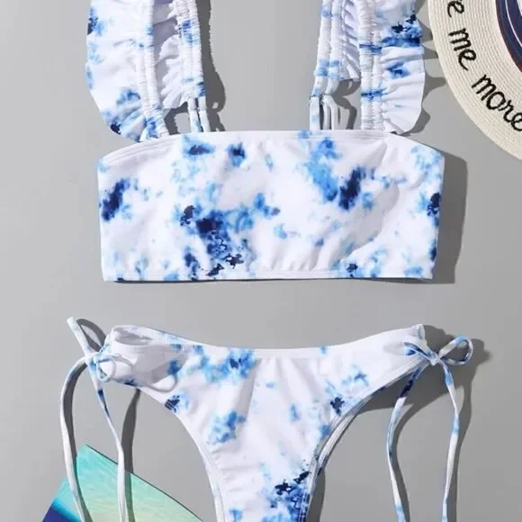 [shein] marble ruffle sleeve bikini. #6
