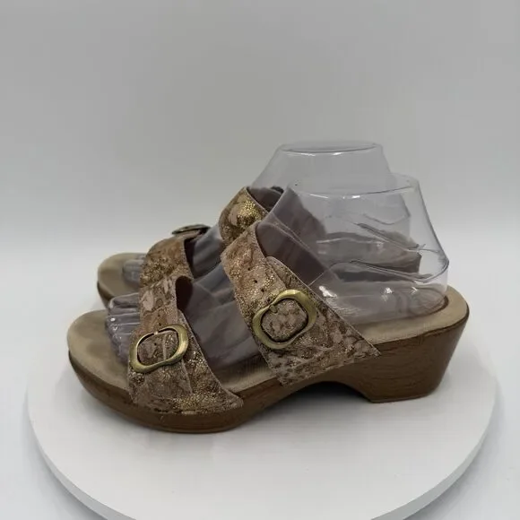 Dansko Sophie Metallic Leather‎ Wedge Buckle Sandals Mules EU 39 US 8.5