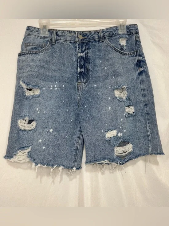 Distressed High-Rise Denim Shorts