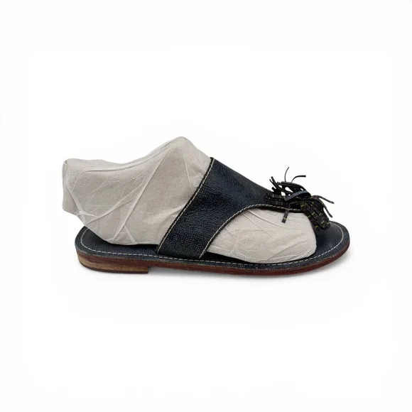 Patricia Nash Sandals Women 6.5 Blue Leather Slide Tassel Flat Slip On Artisan