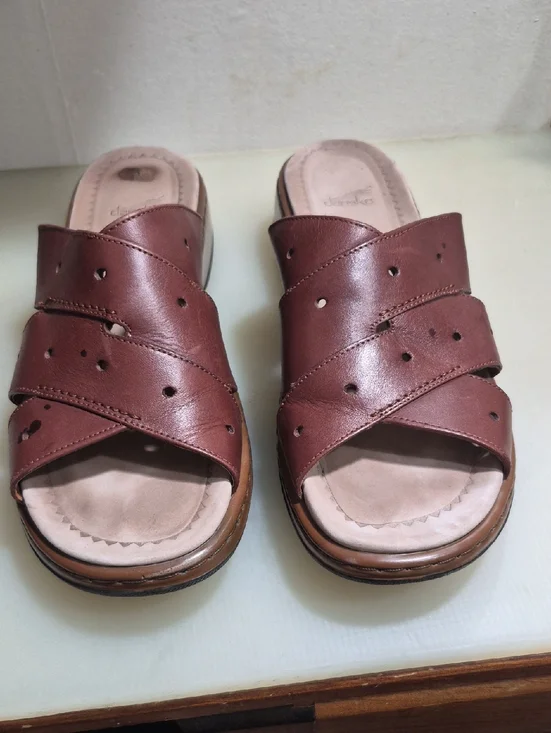 Dansko Brown Leather Cross-Strap Slide Sandals