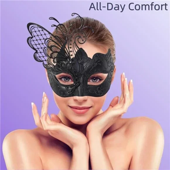 Women's Mask Butterfly Metal Venetian Mask, Black