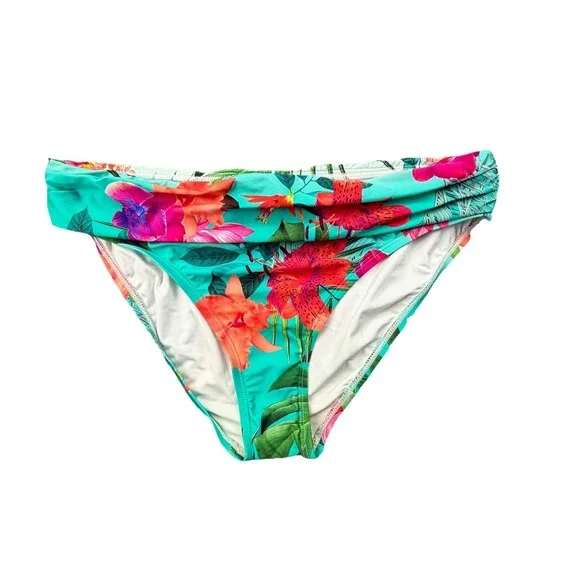 La Blanca Tropical Floral Bikini Bottom Womens Size 10 Turquoise NWT
