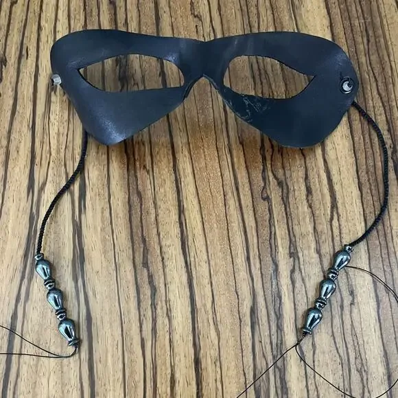 Wendy Klein Drolma Mask Black Leather Handmade Masquerade Mask