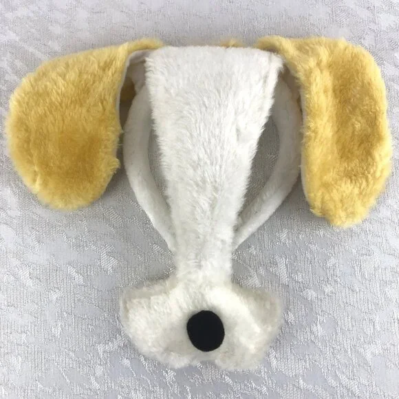 Dog Novelty Maya-Lulu Mask with Headband and White and Gold Faux Fur One Size