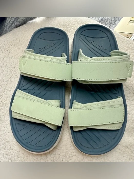 Unisex Vionic Renewal Recovery Slide Sandal Blue and Green Dual Strap size 9