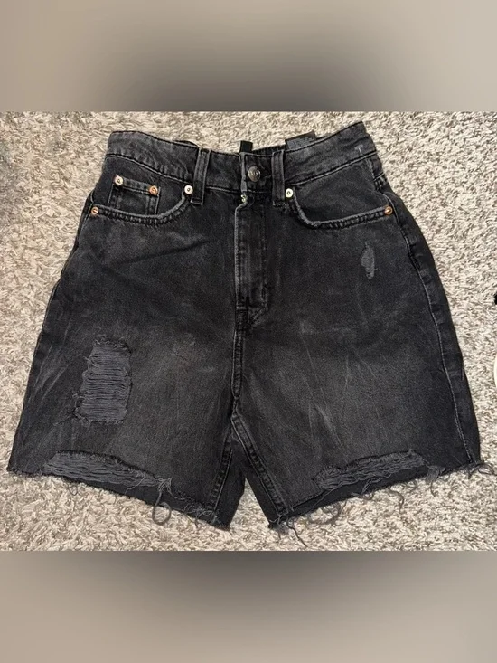 H&M Black Distressed Denim Shorts